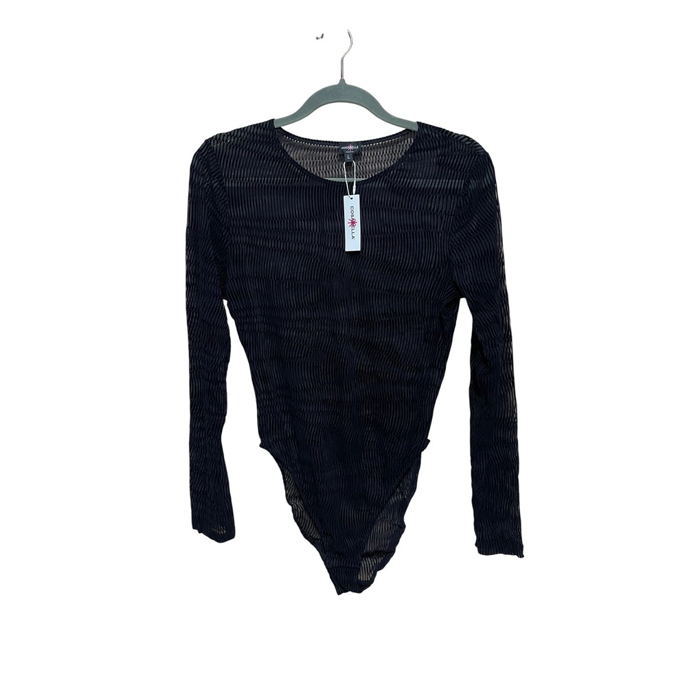 Cosabella Powerhouse Long Sleeve High-Leg Teddy Mesh L NWT Goth Grunge Black